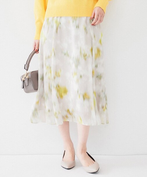 【後ろウエストゴム/花柄】ぼかしフラワー プリントスカート