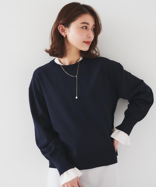 【洗える/オンオフ使える】袖リブスリットストレッチニット