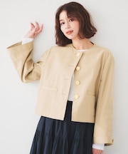 【きれいめ/春の軽羽織り】コットンライク クルーネックジャケット