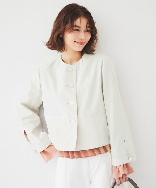 【きれいめ/春の軽羽織り】コットンライク クルーネックジャケット