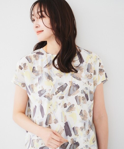 【オンオフ使える/手洗い可】ペイントプリントブラウス