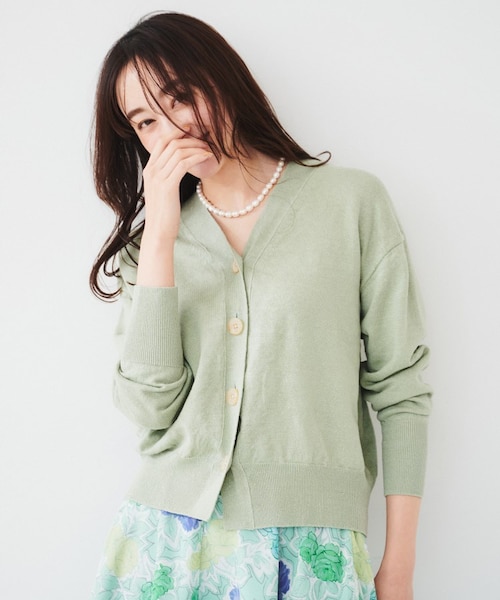 661】アナイ スーパーメリノ配色Vネック カーディガン アンサンブル