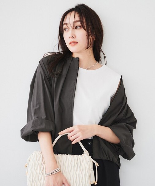 【春の軽羽織り】ボリューム袖 ノーカラーブルゾン