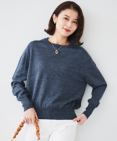 【アンサンブル可能/洗える】リネン混ベーシックプルオーバー