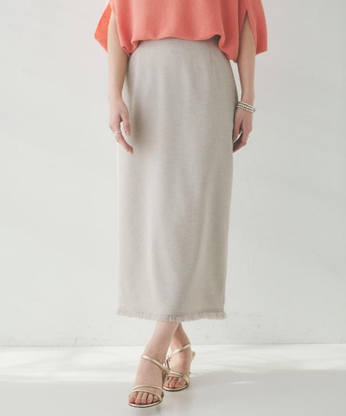【オンオフ/ストレッチ】裾フリンジナロースカート