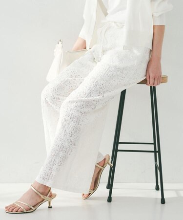 【セットアップ可能/トレンド】クロシェ風レースワイドパンツ