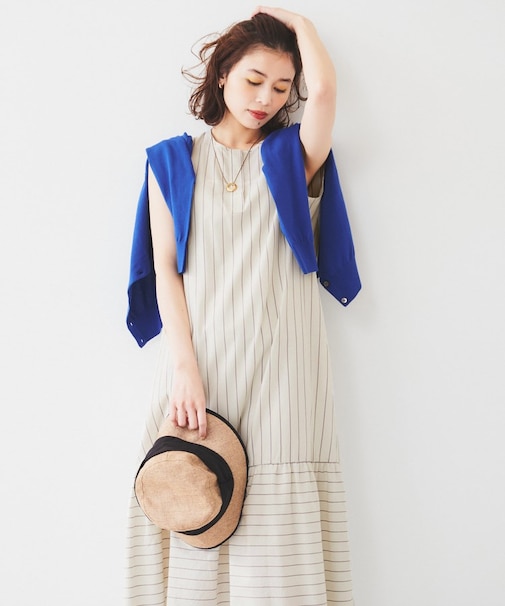 【洗える/ノースリ/夏ワンピ】ストライプワンピース
