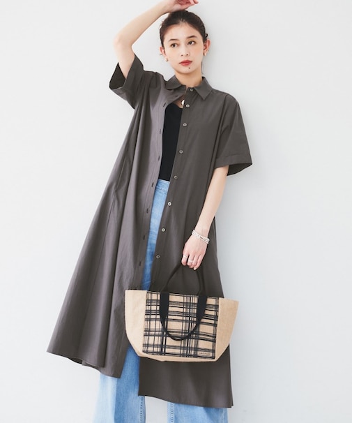 【コットン100／前開き／夏ワンピ】ロングシャツワンピース