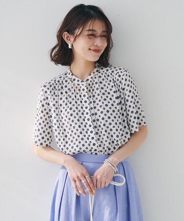 【セットアップ可能/オンオフ】小紋柄ブラウス