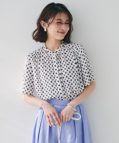 【セットアップ可能/オンオフ】小紋柄ブラウス