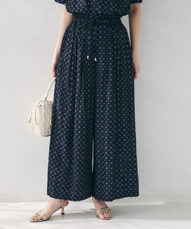 【セットアップ可能/ウエストゴム】小紋柄パンツ