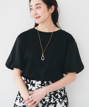 【二の腕カバー/洗える】袖シアーバルーンプルオーバー