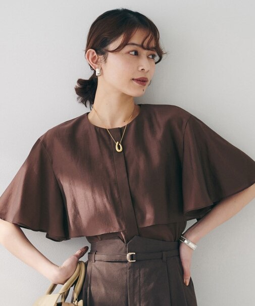 【オンオフ/二の腕カバー】オーガンジーラッフルブラウス