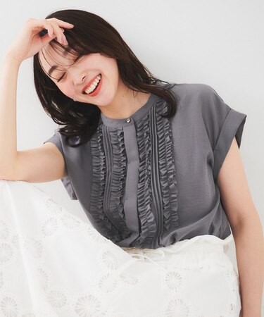 【吸水速乾/UVケア】フィブリルフリルブラウス