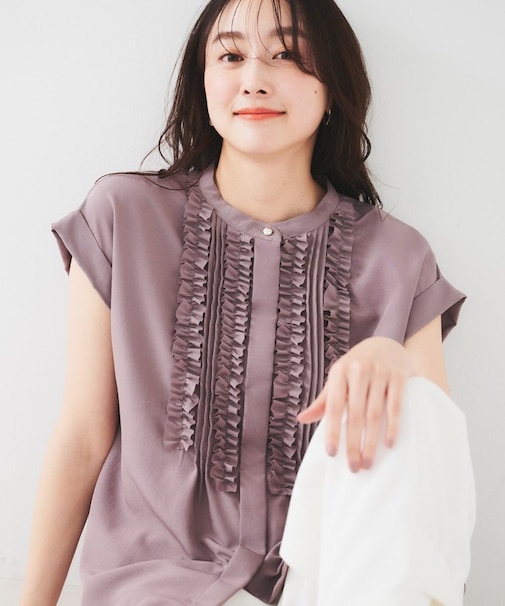 【吸水速乾/UVケア】フィブリルフリルブラウス