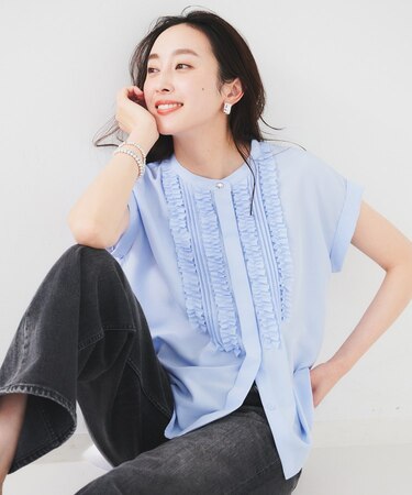 【吸水速乾/UVケア】フィブリルフリルブラウス