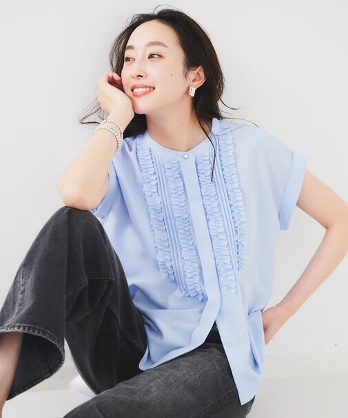 【吸水速乾/UVケア】フィブリルフリルブラウス