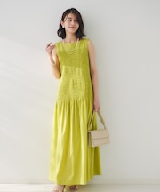 【コットン100/夏ワンピ/ナロー】シャーリングワンピース