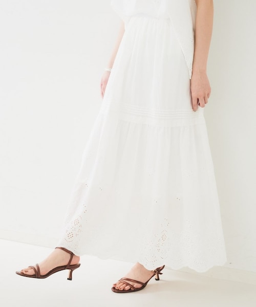 セットアップ可/コットン100】スカラップ刺繍スカート｜アンタイトルの