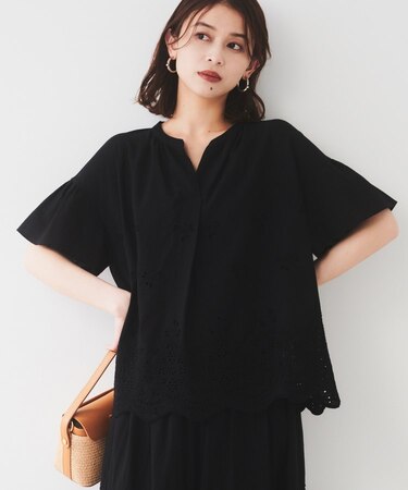 【セットアップ可/コットン100】スカラップ刺繍ブラウス