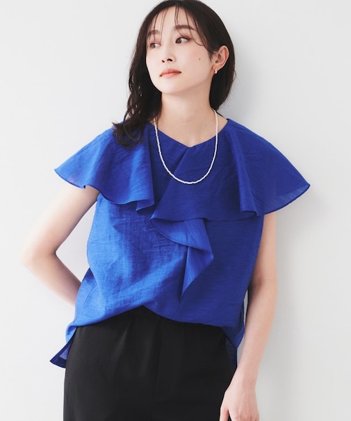 【きれいめ/洗える/フリル】ラッフルシアーブラウス