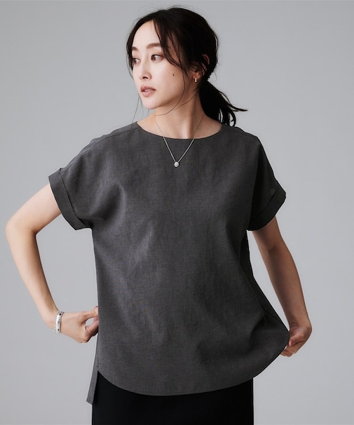 【セットアップ可/はっ水/通勤】リラククール 半袖ブラウス