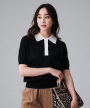 【秋のトレンド/きれいめ】5分袖ポロニット