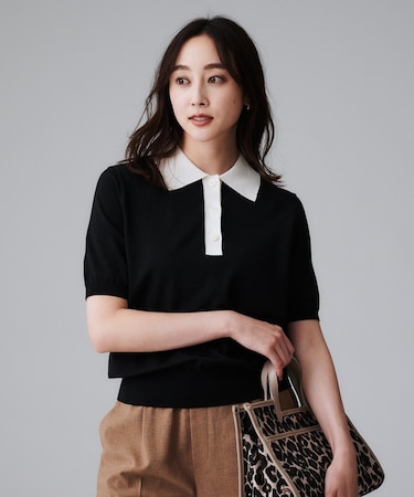 【秋のトレンド/きれいめ】5分袖ポロニット