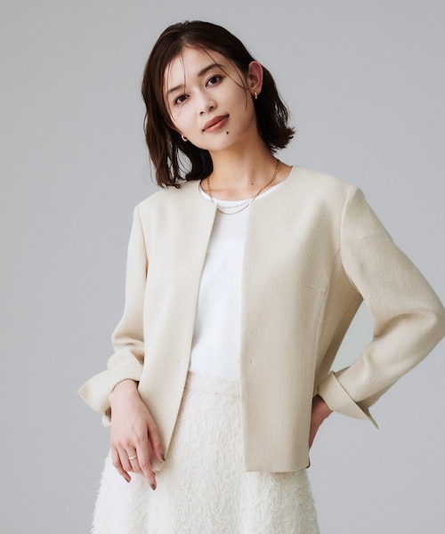 アンタイトル（UNTITLED）/【短丈日本製】カラミ風メッシュ ノーカラージャケット 短丈/日本製】カラミ風メッシュ ノーカラージャケット｜アンタイトルの