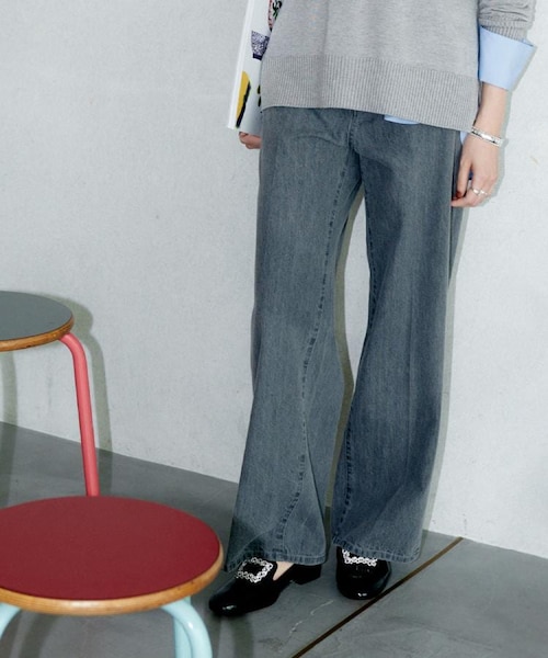 グレー/ブルー/ジーンズ】ソフトワイドデニムパンツ｜アンタイトルの