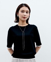 【アンサンブル可/薄手/洗える】5分袖クルーニット