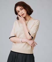 【アンサンブル可/薄手/洗える】5分袖クルーニット