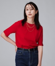 【アンサンブル可/薄手/洗える】5分袖クルーニット