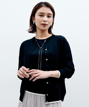 【アンサンブル可/薄手/洗える/冷房対策】ベーシッククルーネックカーディガン