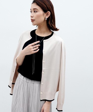 【アンサンブル可/薄手/洗える/冷房対策】ベーシッククルーネックカーディガン