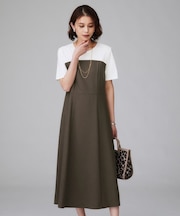 【きれいめカジュアル/セミフレア】異素材ドッキングワンピース