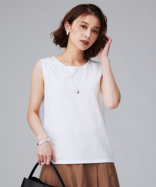 接触冷感／コットン100／洗える／丸首】ノースリーブ天竺プルオーバー