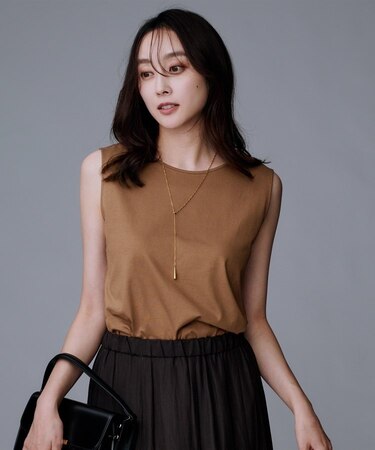 【接触冷感/コットン100/洗える/丸首】ノースリーブ天竺プルオーバー