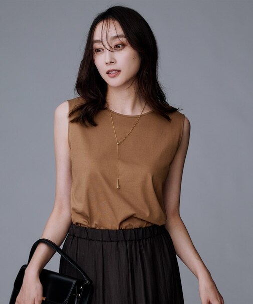 【接触冷感/コットン100/洗える/丸首】ノースリーブ天竺プルオーバー