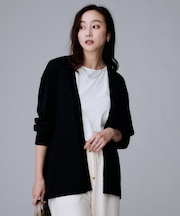 【アンサンブル可/オフィス/ボタンなし】シルクウールカシミヤ 着流しカーディガン