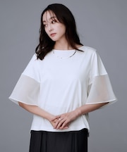 【コットン100/Tシャツ/フレア袖】シアースリーブ プルオーバー