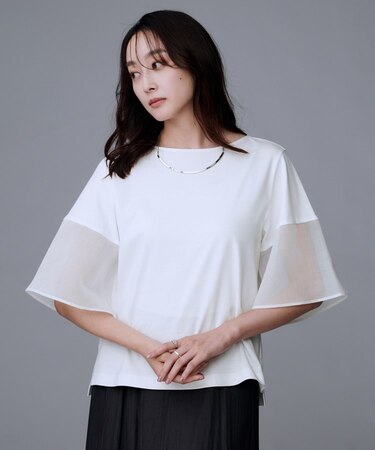 【コットン100/Tシャツ/フレア袖】シアースリーブ プルオーバー