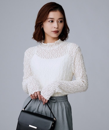 【レイヤード/重ね着におすすめ】レースハイネックプルオーバー