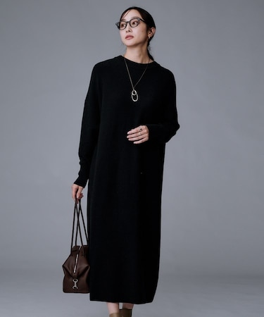 【ロング丈/ゆったりシルエット】テントライン ニットワンピース