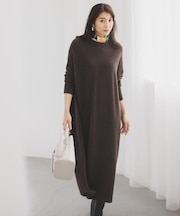 【ロング丈/ゆったりシルエット】テントライン ニットワンピース