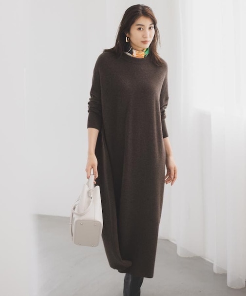 【ロング丈/ゆったりシルエット】テントライン ニットワンピース