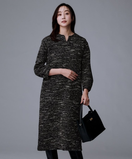【洗える/ストレッチ】ツイードジャージワンピース