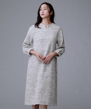 【洗える/ストレッチ】ツイードジャージワンピース