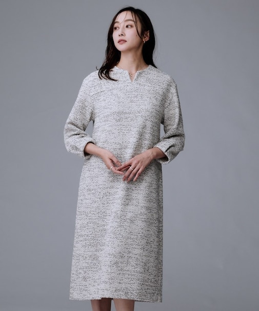 【洗える/ストレッチ】ツイードジャージワンピース