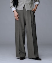 【洗える/ウエスト後ろゴム】ウール混 タックワイドパンツ